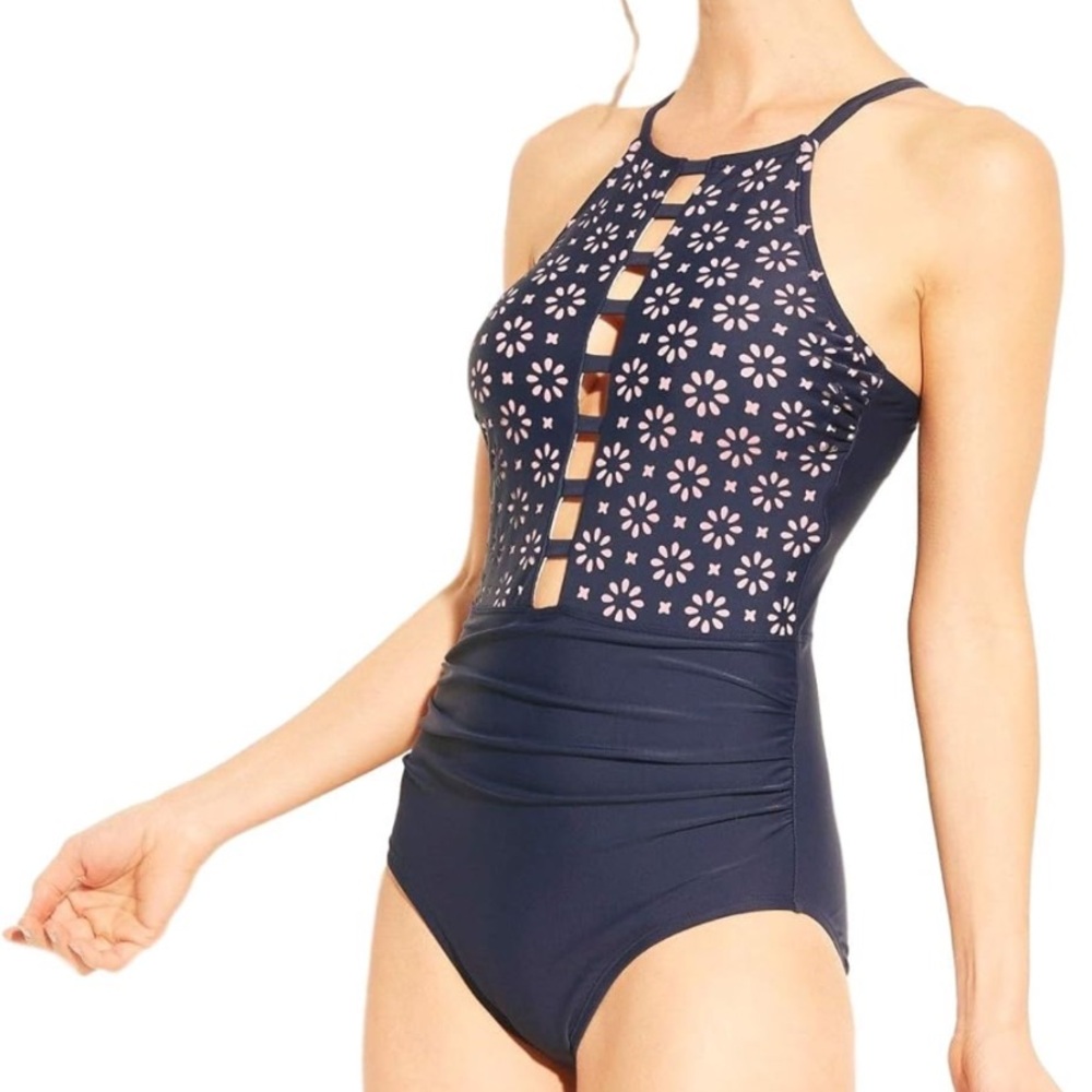 NWT Kona Sol Laser Cut High Neck Ladder One Piece Swimsuit Size Small